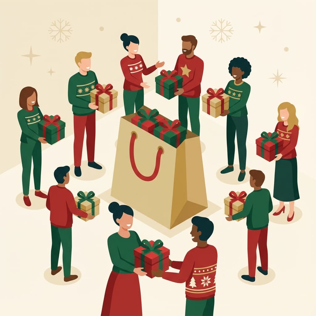 People exchanging Secret Santa gifts